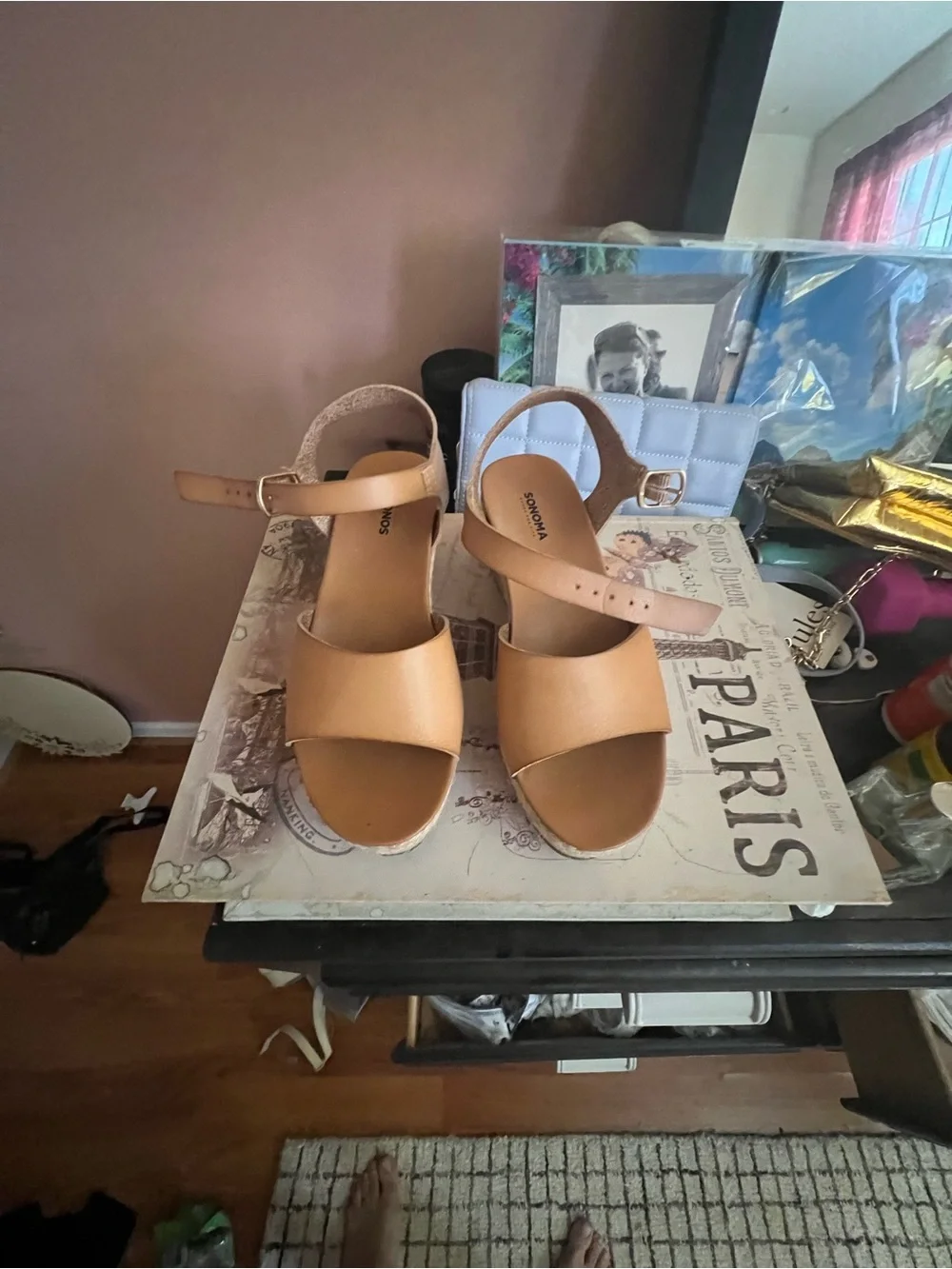 Women's Tan Platform Sandals with Ankle Strap size 5.5 used once